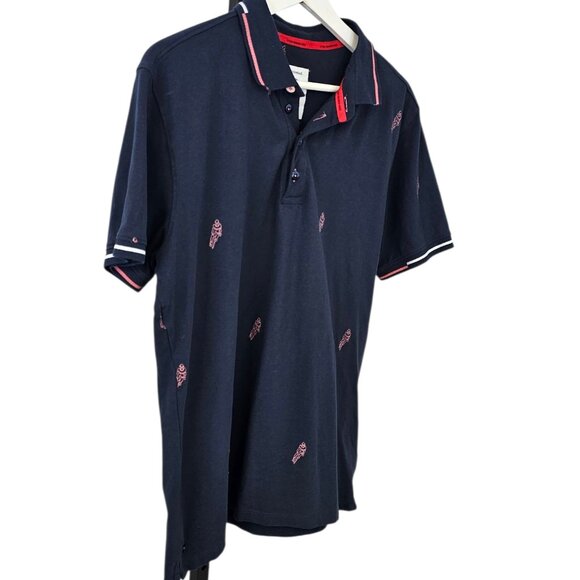 A Fish Named Fred Mens Short Sleeve Polo, Embroidered Bikes, Blue/Pink, Size M - Picture 2 of 9